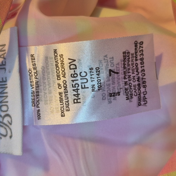Bonnie Jean girls size 7 pink green & white plaid dress with bow, NWT - Picture 6 of 6